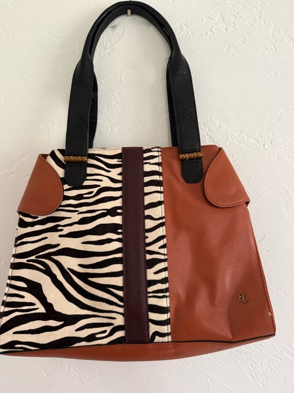 Elliott Lucca Zebra Calf Hair Leather Shoulder Tote Bag